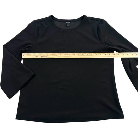 Ann Taylor Women's Black Chiffon 3/4 Flare Sleeve Blouse Gold Button Size L - Picture 6 of 8